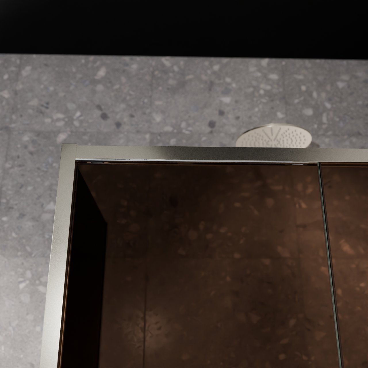 Balmani Senses Design douche en coin avec porte coulissante à droite et paroi latérale fixe, 120 x 80 cm, Bronze, Profil Brushed CoolMetal