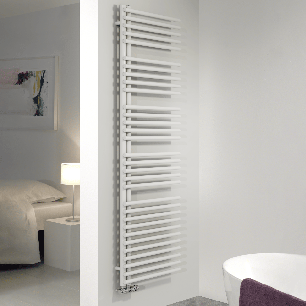Vipera Nevada enkele handdoekradiator 60 x 180 cm centrale verwarming Glanzend Wit zijaansluiting 1103W