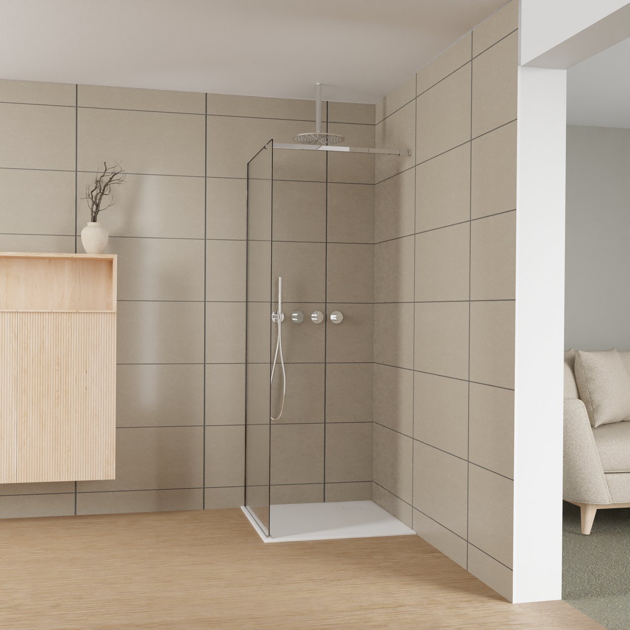 Balmani Modular inloopdouche: 80 x 200 cm, Ribs met coating, Glanzend chroom profielen