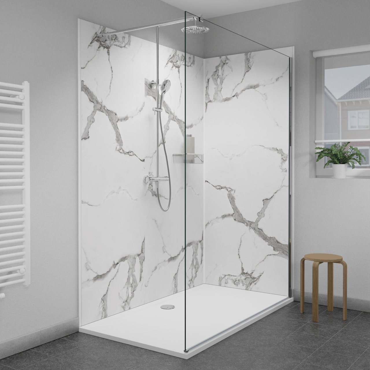 Linie Calisto receveur de douche 170 x 90 cm rectangulaire marbre composite Blanc Brillant