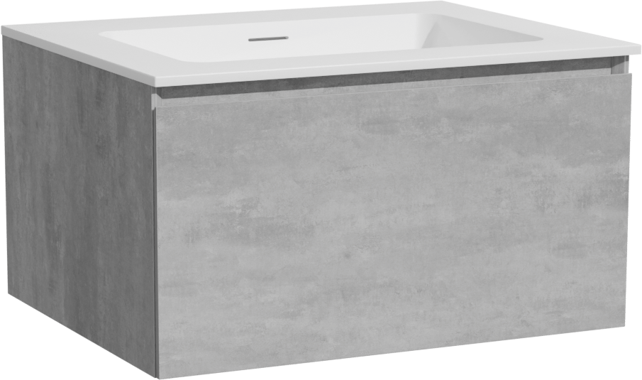 Storke Edge hängendes Möbelstück Set: 65 x 52 cm, Beton dunkelgrau, mit Mata Einzelwaschtisch, Solid Surface Weiß matt