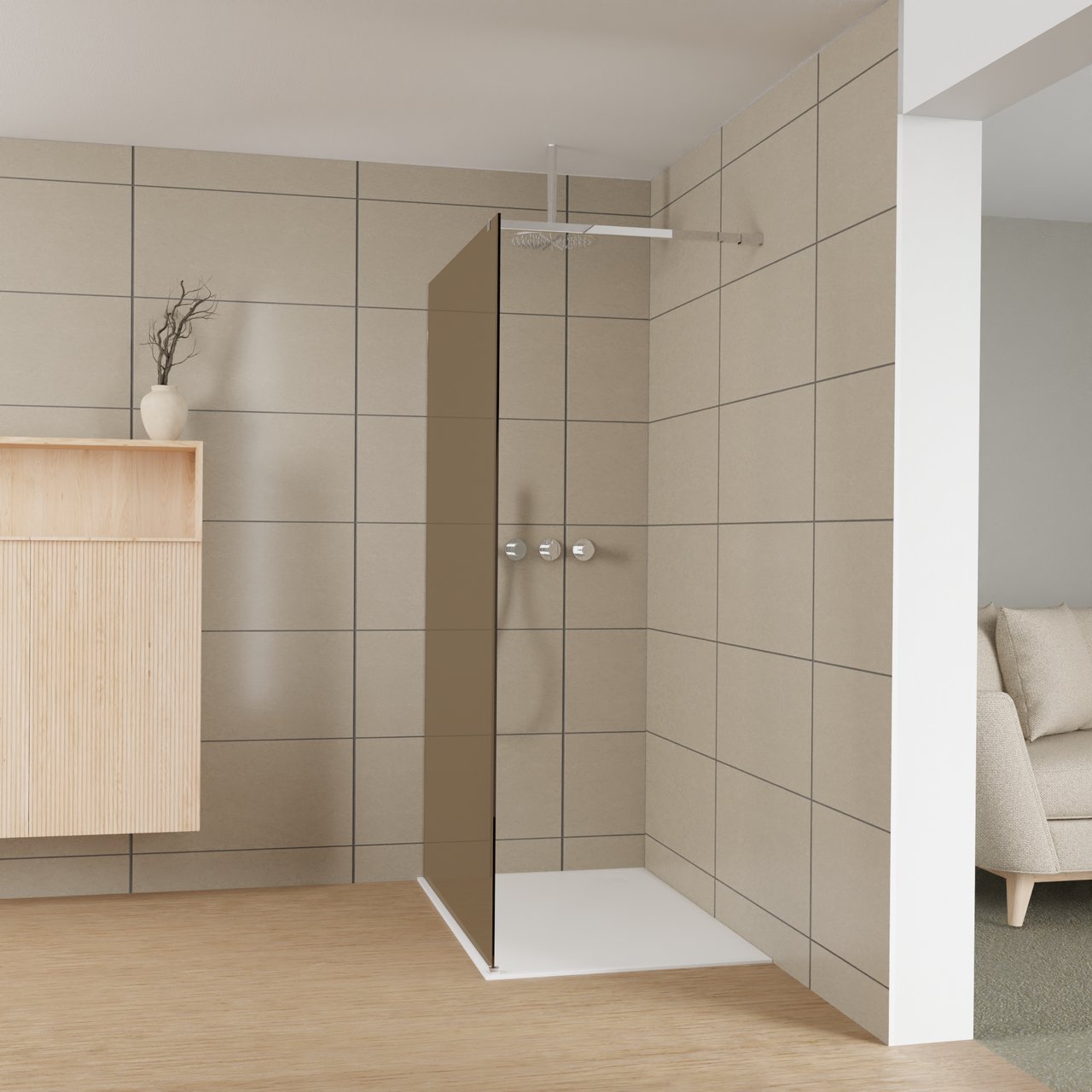Balmani Modular inloopdouche: 120 x 200 cm, Brons glas met coating, Glanzend chroom profielen