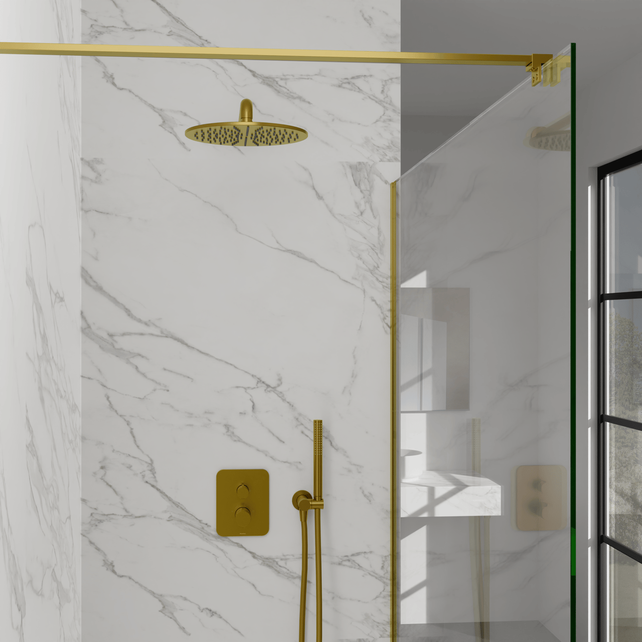 Blaufoss Smartbox Softline inbouw regendoucheset thermostatische kraan Brushed Gold