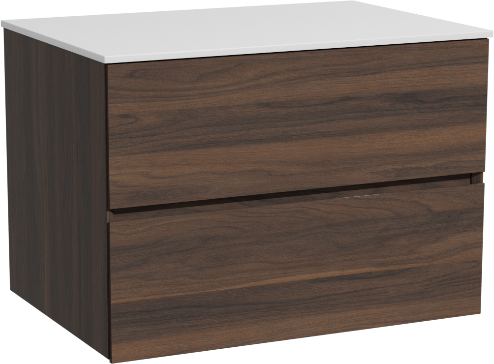 Storke Edge meuble salle de bains suspendu 75 x 52 cm noyer avec Tavola tablette simple en solid surface blanc mat