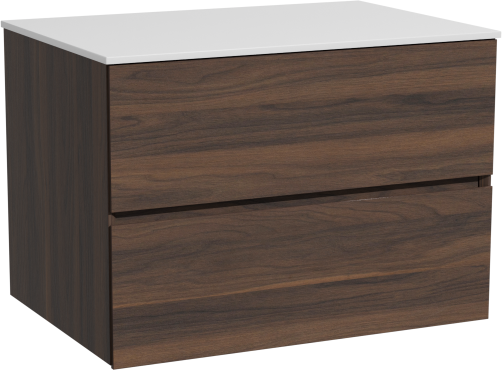 Storke Edge meuble salle de bains suspendu 75 x 52 cm noyer avec Tavola tablette simple en solid surface blanc mat