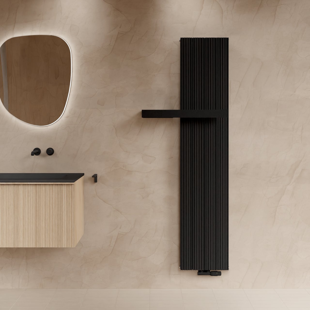 Vipera Mares sèche-serviettes double 37,5 x 180 cm chauffage central noir mat raccordements latéral et central possibles 1477W