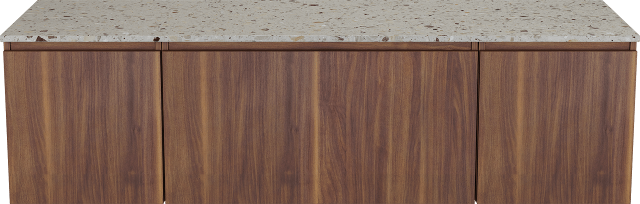 Balmani Sfera meuble salle de bains suspendu 180 x 55 cm noyer américain avec Stretto tablette simple ou double en terrazzo greige terrazzo