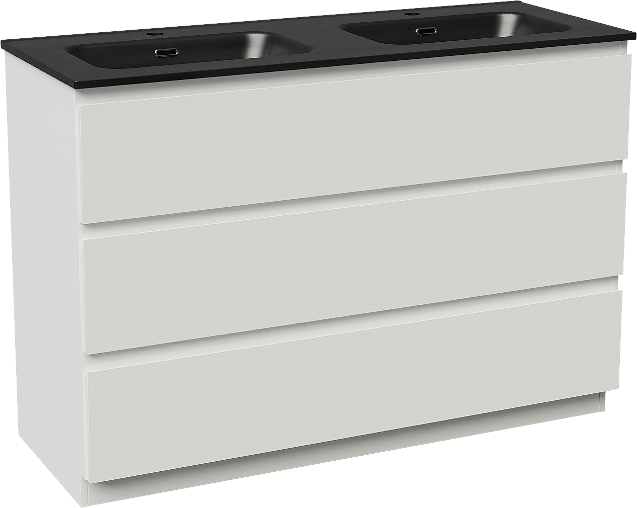 Linie Lado freistehendes Möbelstück Set: 120 x 46 cm, Weiß matt, mit Baro Doppelwaschtisch, Porzellan Schwarz matt