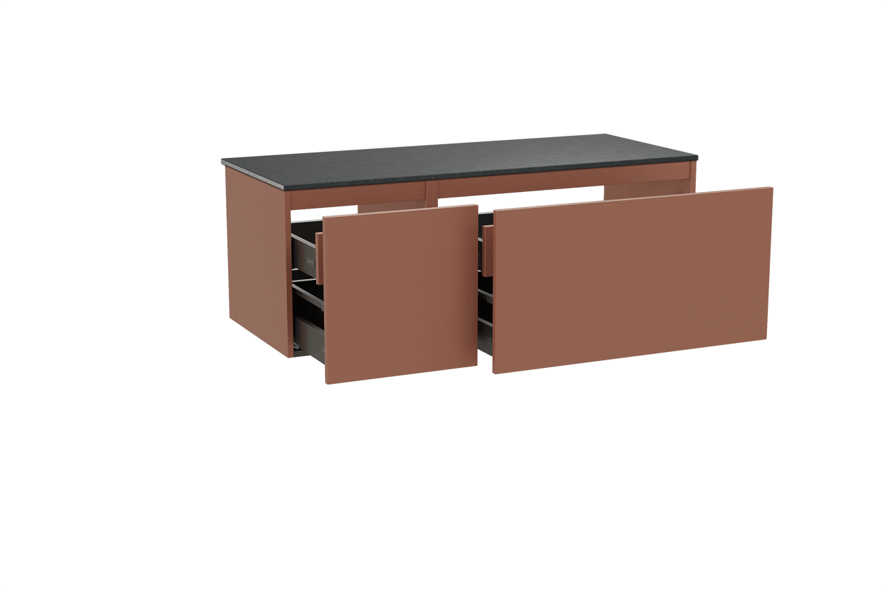 Balmani Sfera hängendes Möbelstück Set: 135 x 55 cm, Cotto, mit Stretto Einzel- oder Doppel Waschtischplatte, Schwarzes Granit