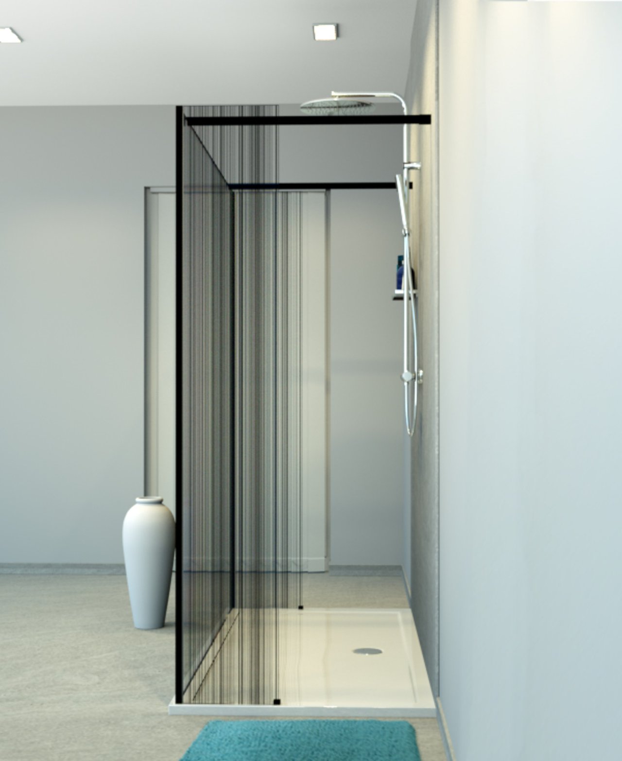 Balmani Modular inloopdouche met vrijstaande wand en vast paneel 180 x 200 cm barcode zwart glas mat zwart profiel