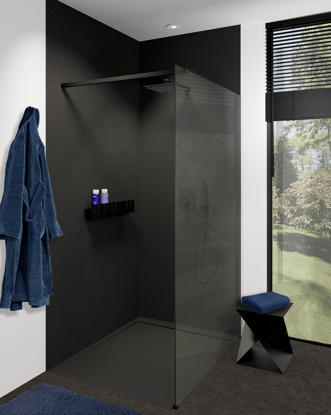 Balmani Zeno douchewandbekleding 120 x 120 x 260 cm composietmarmer grafietgrijs leisteenstructuur