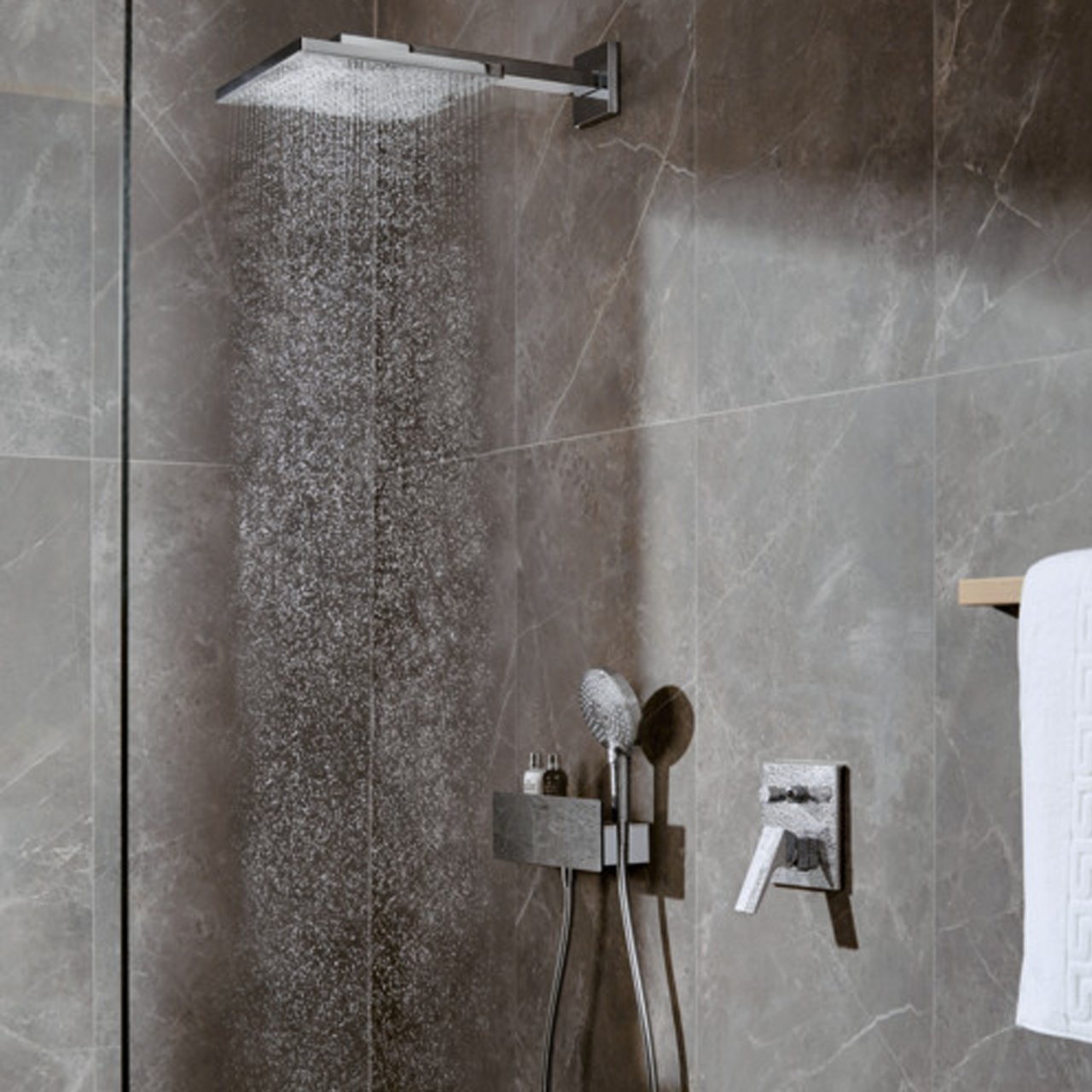 Hansgrohe Raindance E 300 vierkante regendouchekop met muursteun 30 x 30 cm Glanzend Chroom