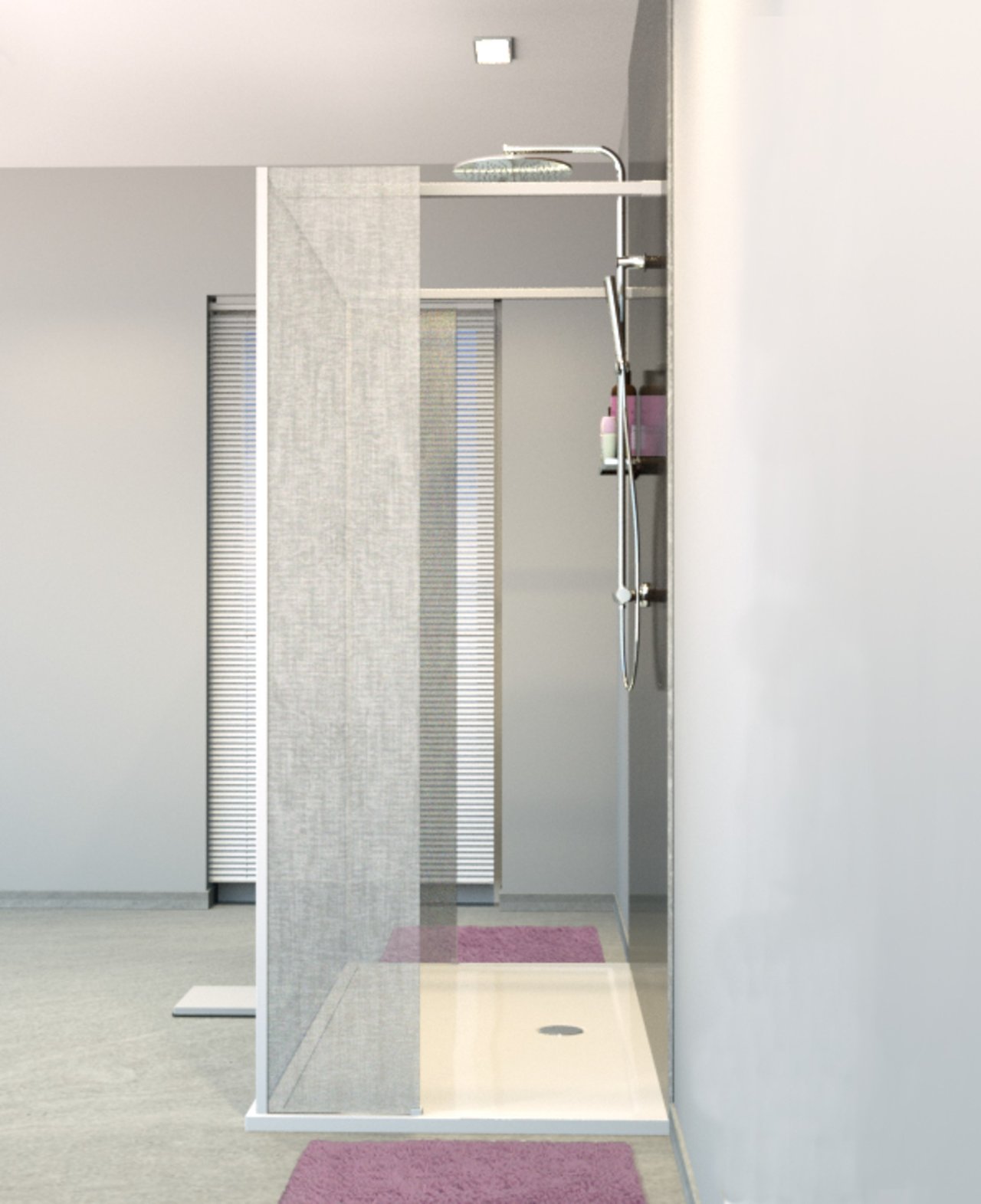 Balmani Modular douche à l'italienne avec paroi autoportante et panneau fixe 180 x 200 cm verre lin blanc profil blanc mat