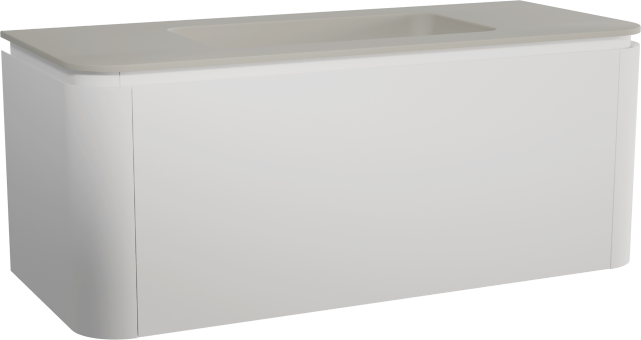 Balmani Moon meuble salle de bains suspendu 130 x 55 cm blanc mat avec Moon plan simple en top solid soie grise