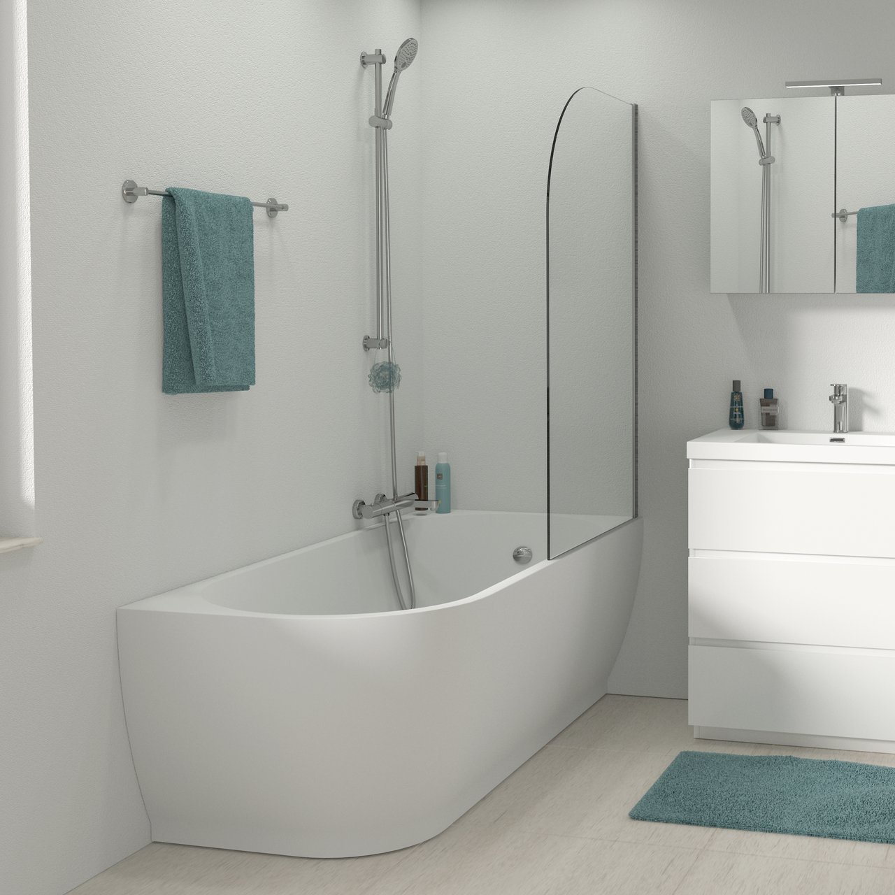 Linie Paulo eenpersoons hoekbad rechts 170 x 70 cm acryl mat wit