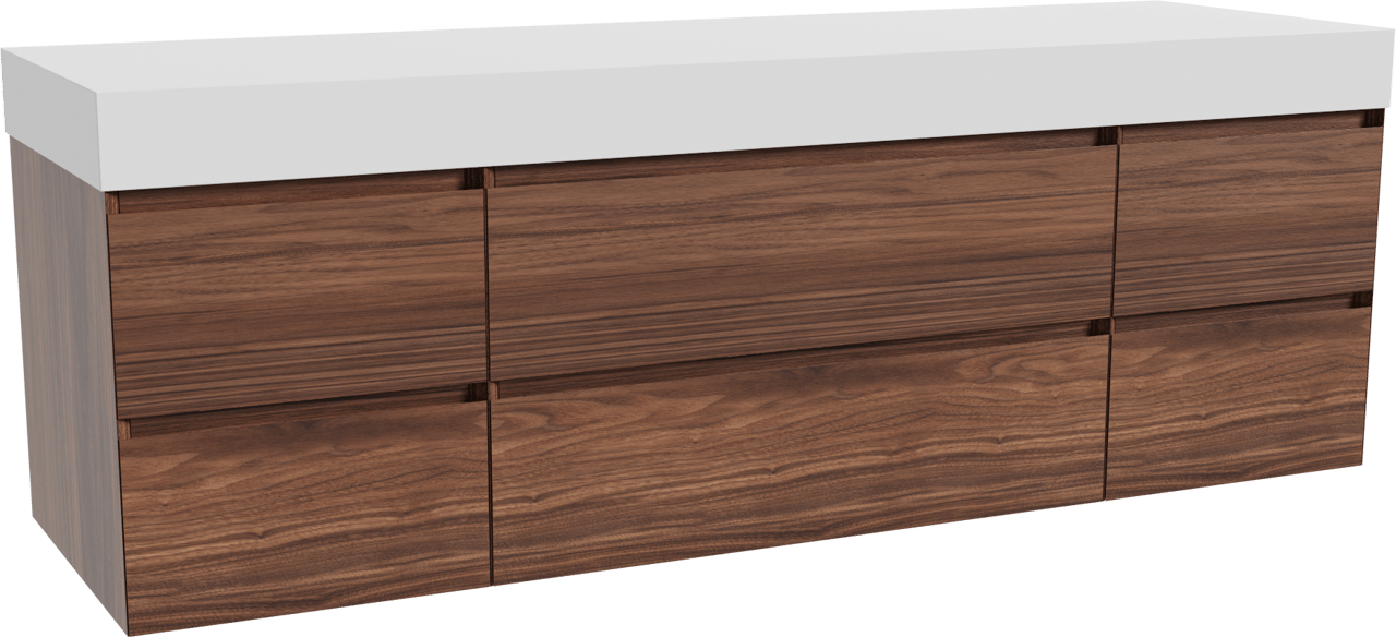 Balmani Mitra zwevend badkamermeubel 180 x 55 cm notelaar met Dominus enkel of dubbel tablet in solid surface mat wit