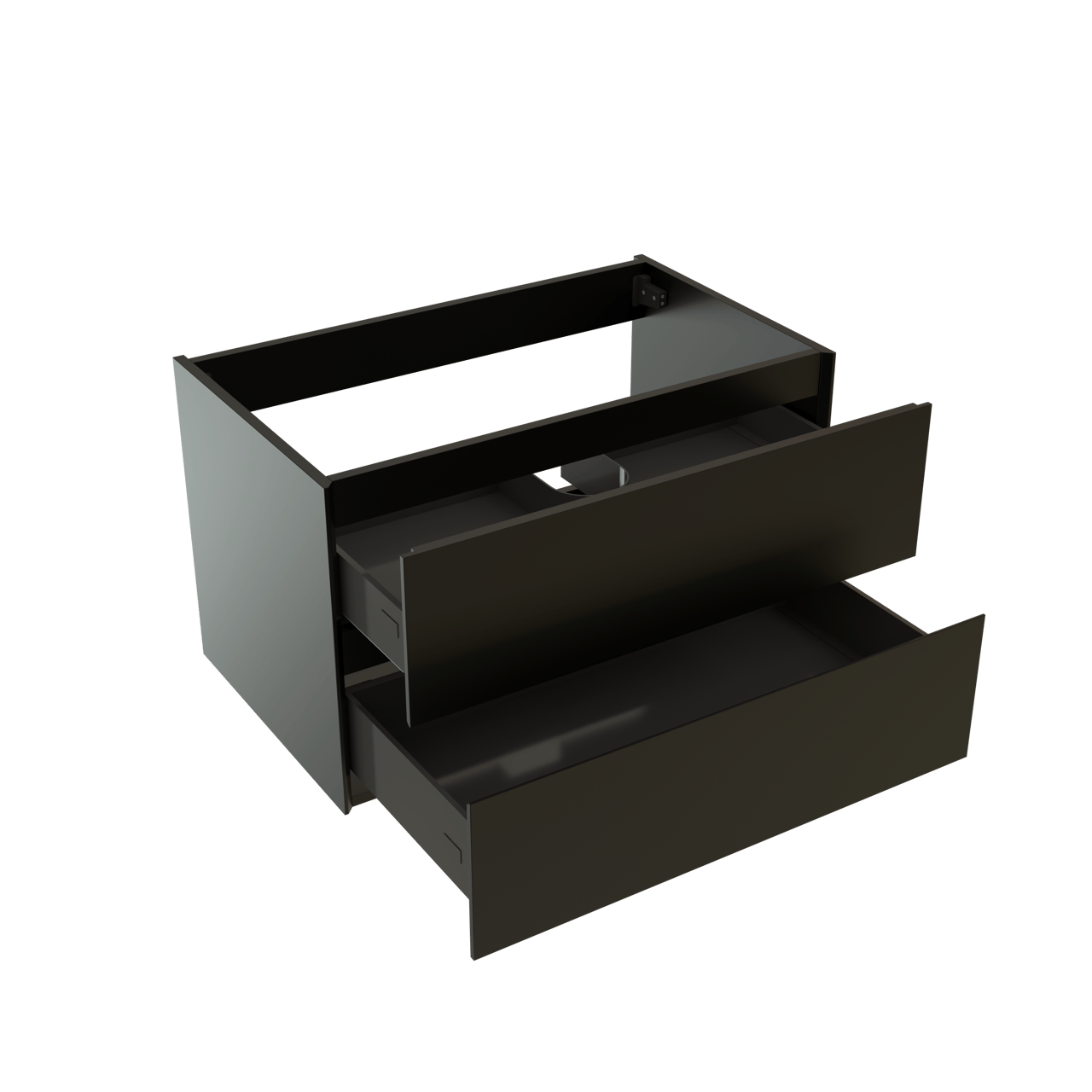 Storke Edge hängender Waschbeckenunterschrank: 85 x 52 cm, Schwarz Matt, 2 Schubladen