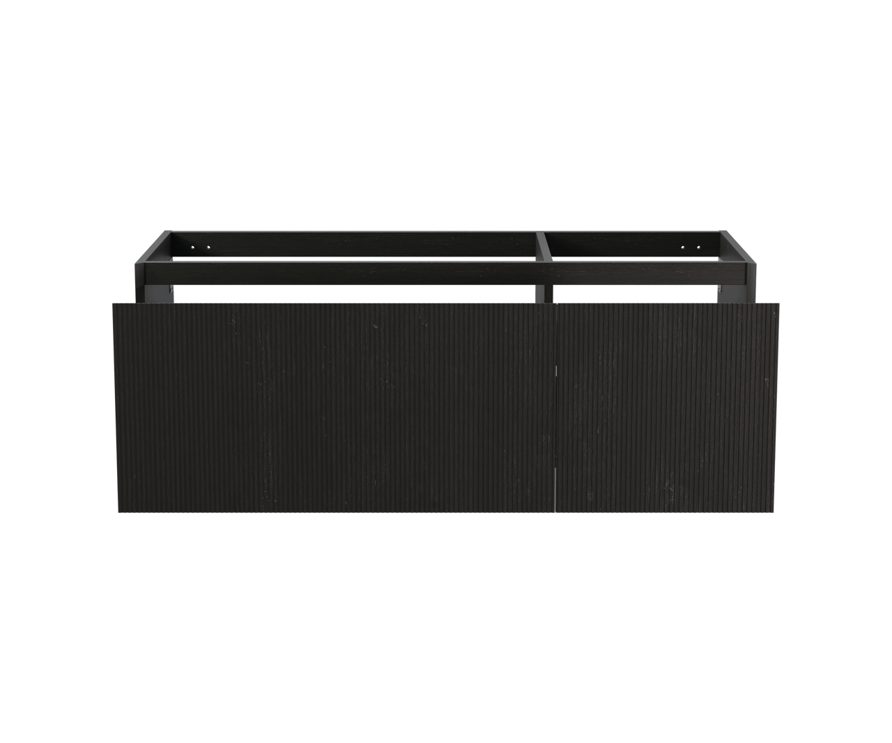 Balmani Fila hängender Waschbeckenunterschrank: 135 x 55 cm, asymmetrisch links, Eiche Schwarz, Furnierholz, 4 Schubladen