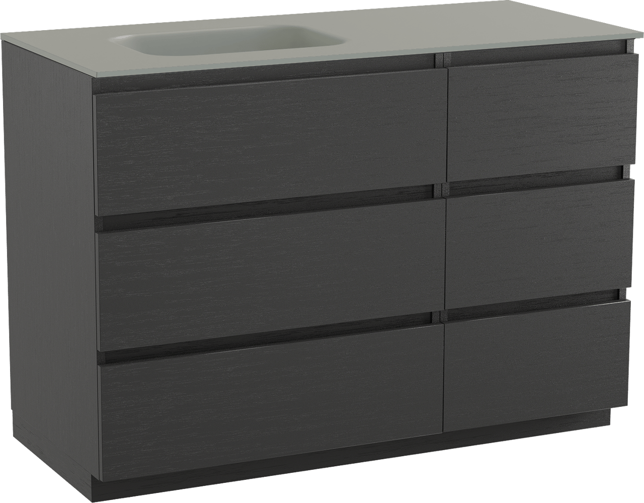 Balmani Lucida meuble salle de bains à poser 120 x 55 cm chêne noir avec Tablo Arcato vasque asymétrique gauche en solid surface gris pierre