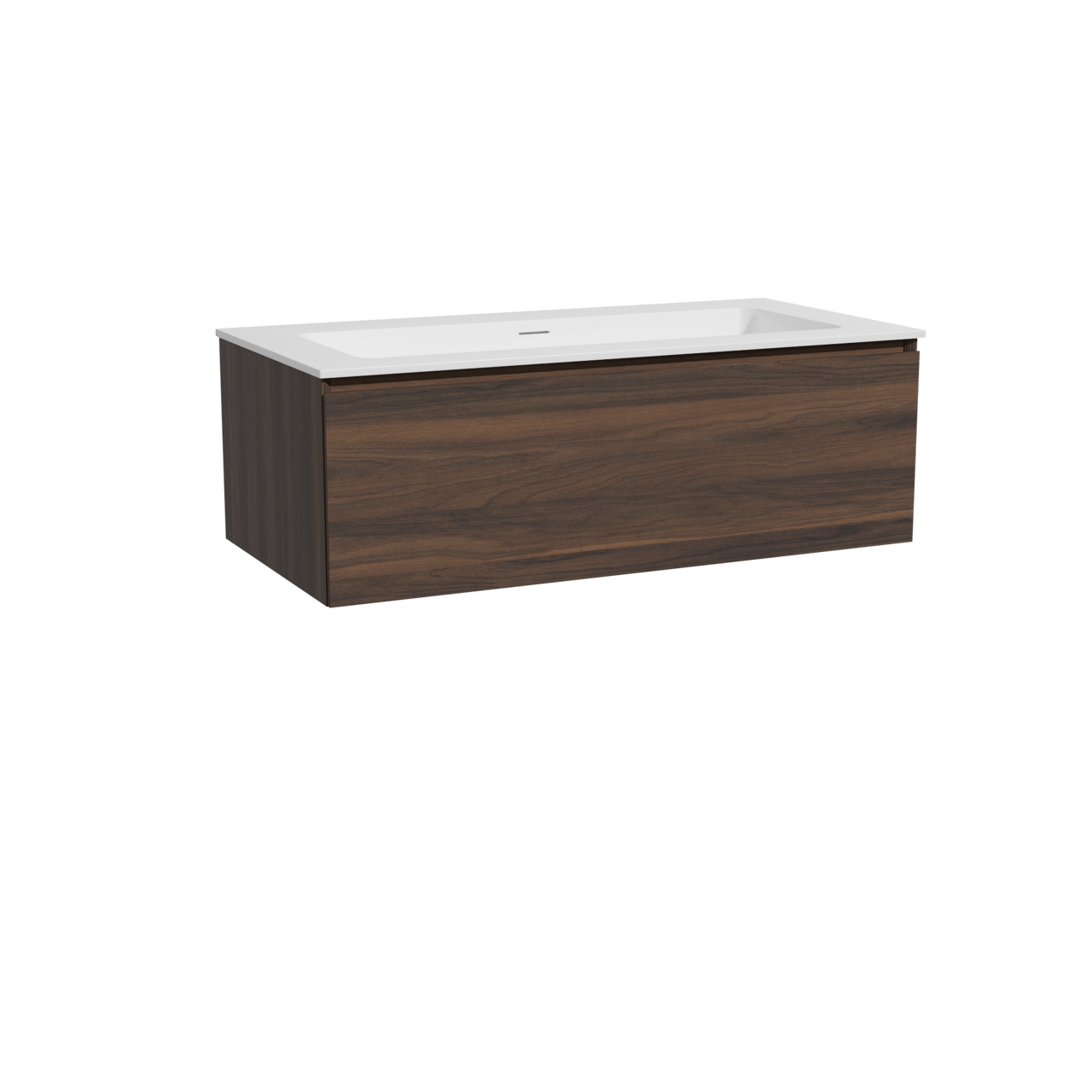 Storke Edge meuble salle de bains suspendu 105 x 52 cm noyer avec Mata plan simple pour 2 trous de robinet en solid surface blanc mat