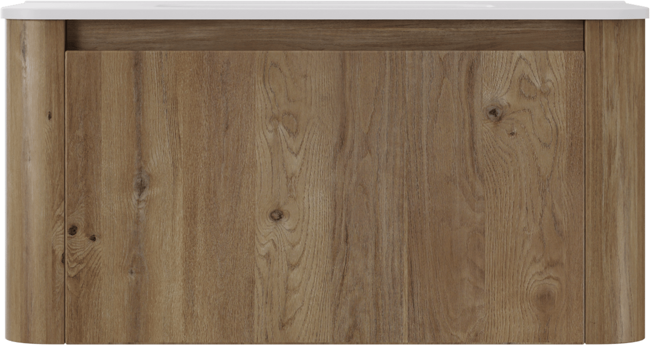 Storke Soft zwevend badkamermeubel 100 x 46 cm ruwe eik met Kera Soft enkele wastafel in porselein mat wit