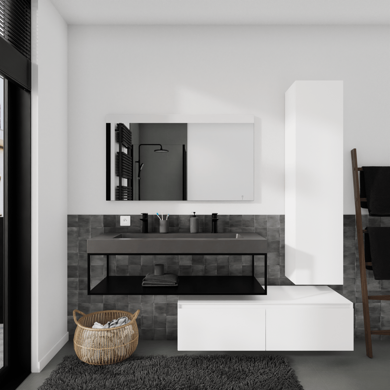 Storke Edge Modulo hängender Waschbeckenunterschrank: 120 x 48 cm, Weiß matt, 2 Schubladen