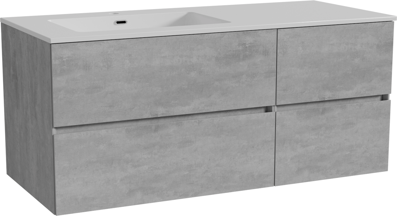 Storke Edge hängendes Möbelstück Set: 120 x 52 cm, Beton dunkelgrau, mit Diva Waschtisch links, Marmorkomposit Weiß glänzend