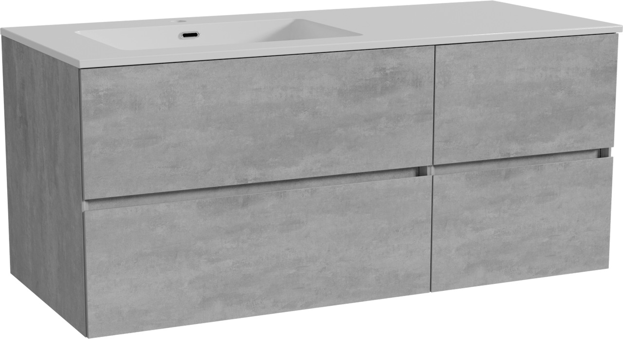 Storke Edge hängendes Möbelstück Set: 120 x 52 cm, Beton dunkelgrau, mit Diva Waschtisch links, Marmorkomposit Weiß glänzend