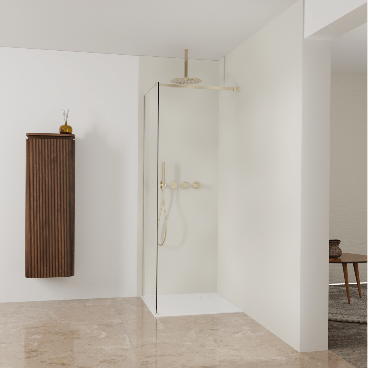 Balmani Modular inloopdouche: 80 x 200 cm, Permafrost met coating, Brushed Champagne Gold profielen