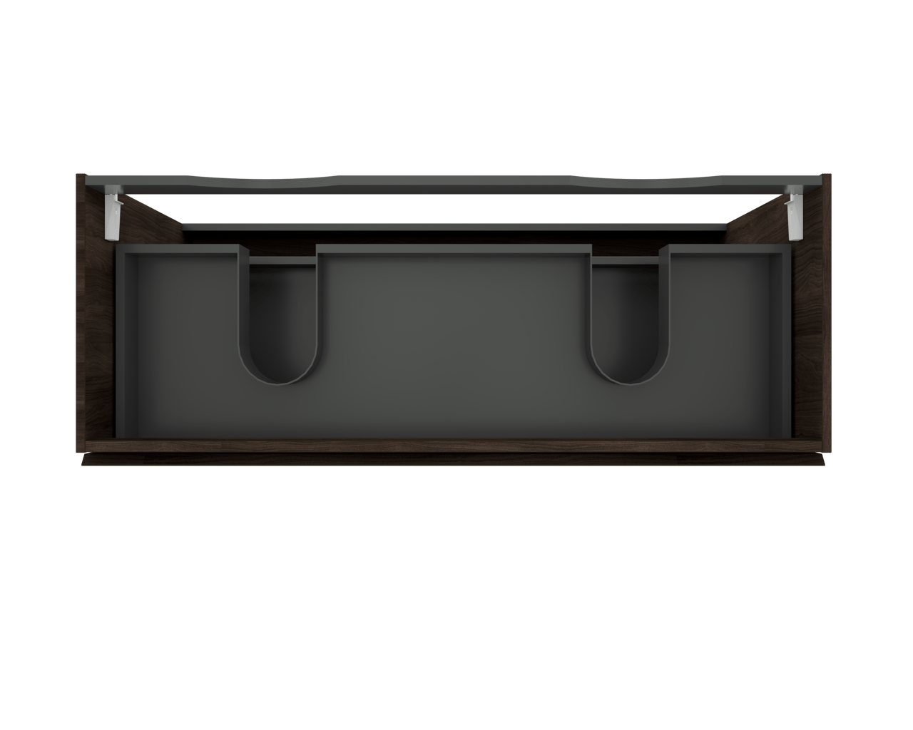 Linie Lado staande wastafelonderkast 120 x 46 cm donkere notenhout 3 lades 2 sifonuitsparingen