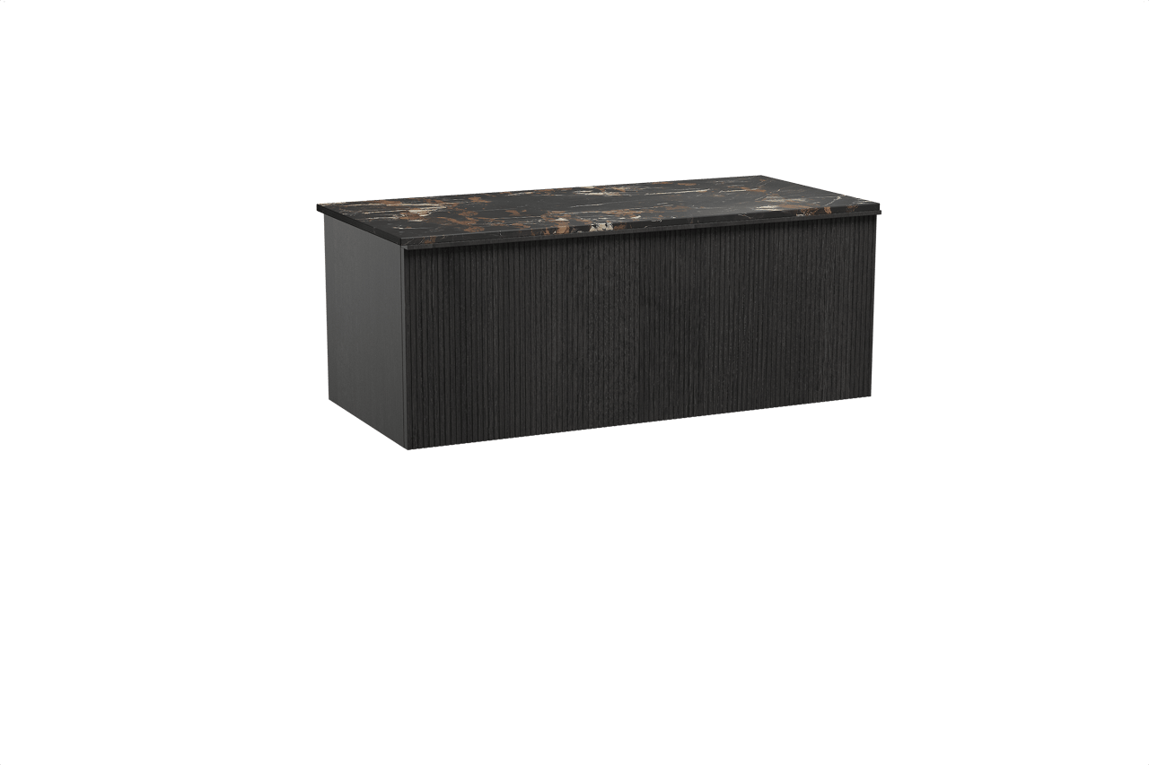 Balmani Forma meuble salle de bains suspendu 120 x 55 cm chêne noir avec Stretto tablette simple en marbre portoro gold, Nervure droite symétrique verticale