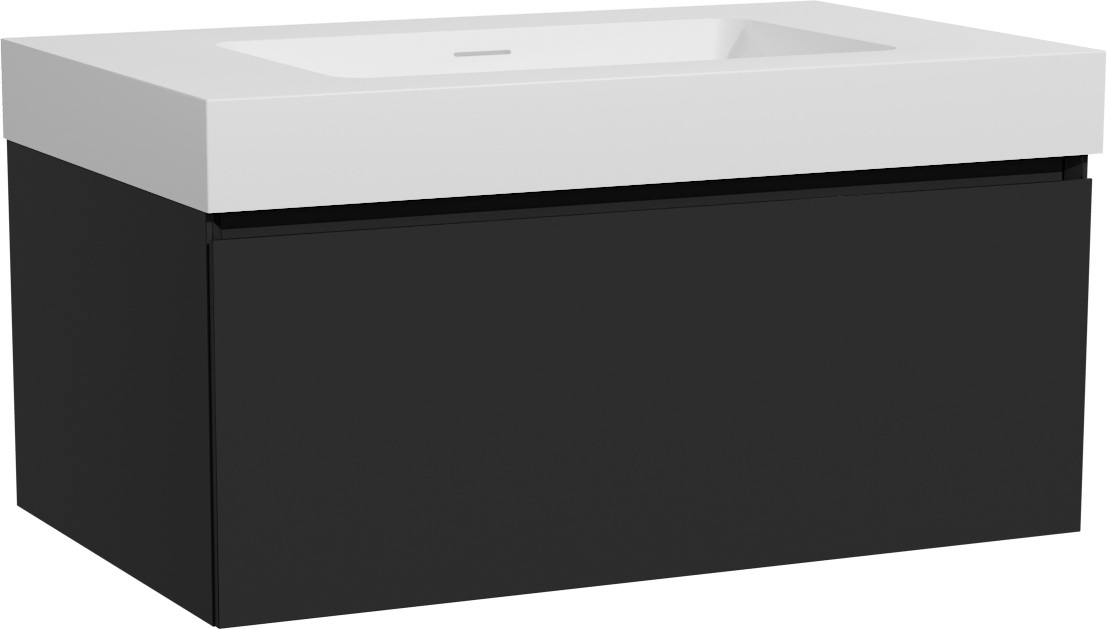 Storke Edge zwevend badmeubel 85 x 52 cm mat zwart met Mata High enkele wastafel in solid surface mat wit