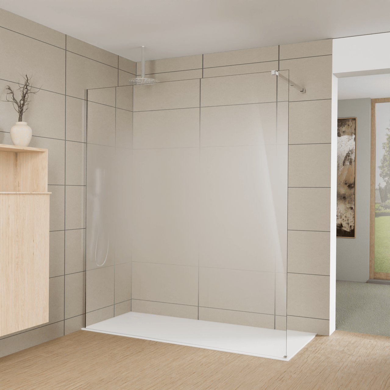 Balmani Modular douche à l'italienne: 180 x 200 cm, Permafrost, avec coating, Profil Chrome brillant