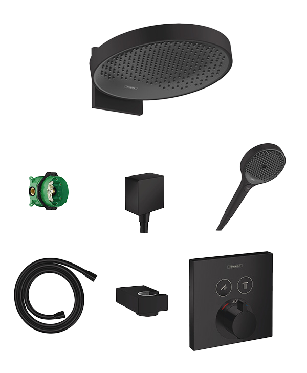 Hansgrohe Showerselect thermostatische kraan Inbouw regendoucheset met regendouchekop Mat Zwart