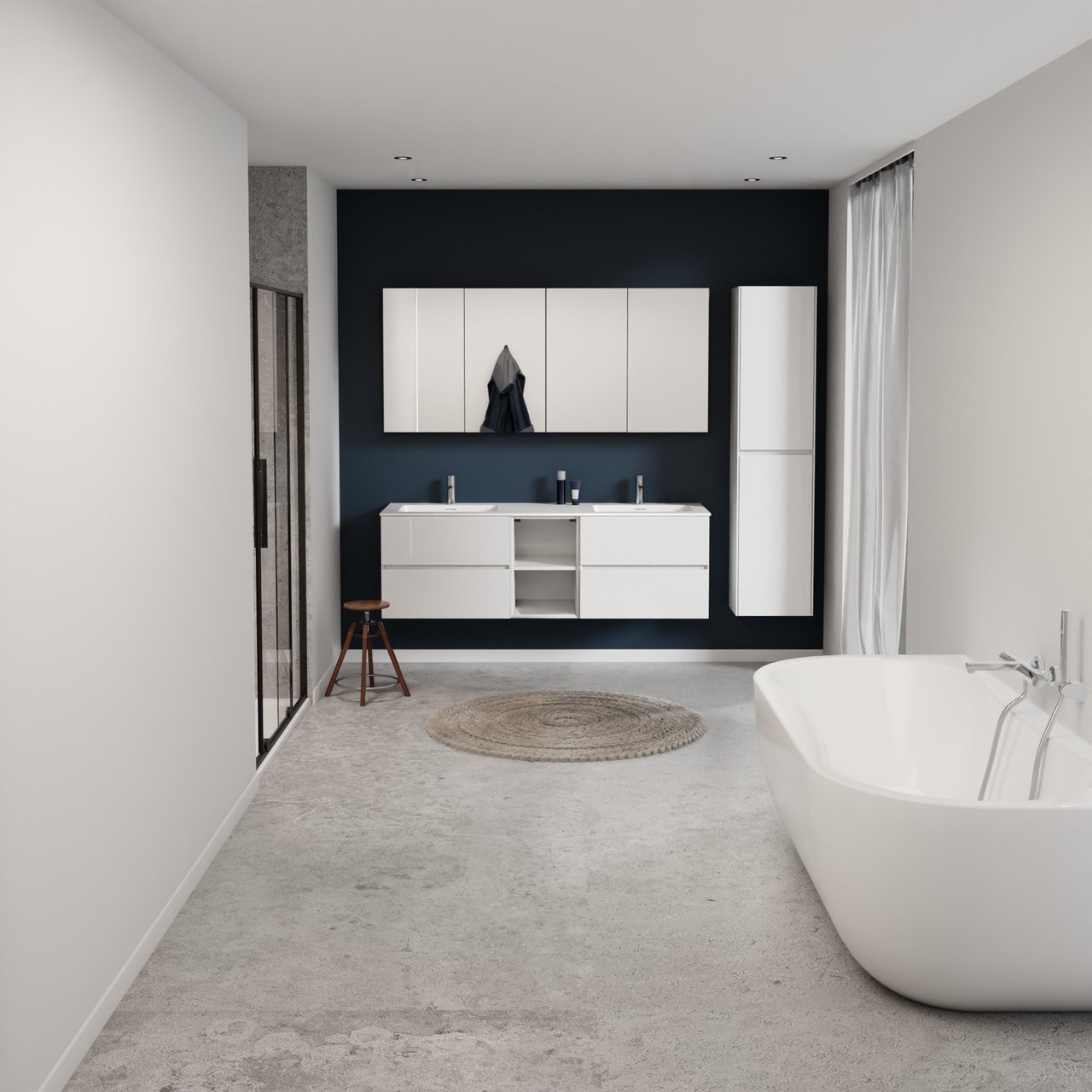 Storke Edge meuble salle de bains suspendu 165 x 52 cm blanc brillant avec Mata double vasque en solid surface blanc mat