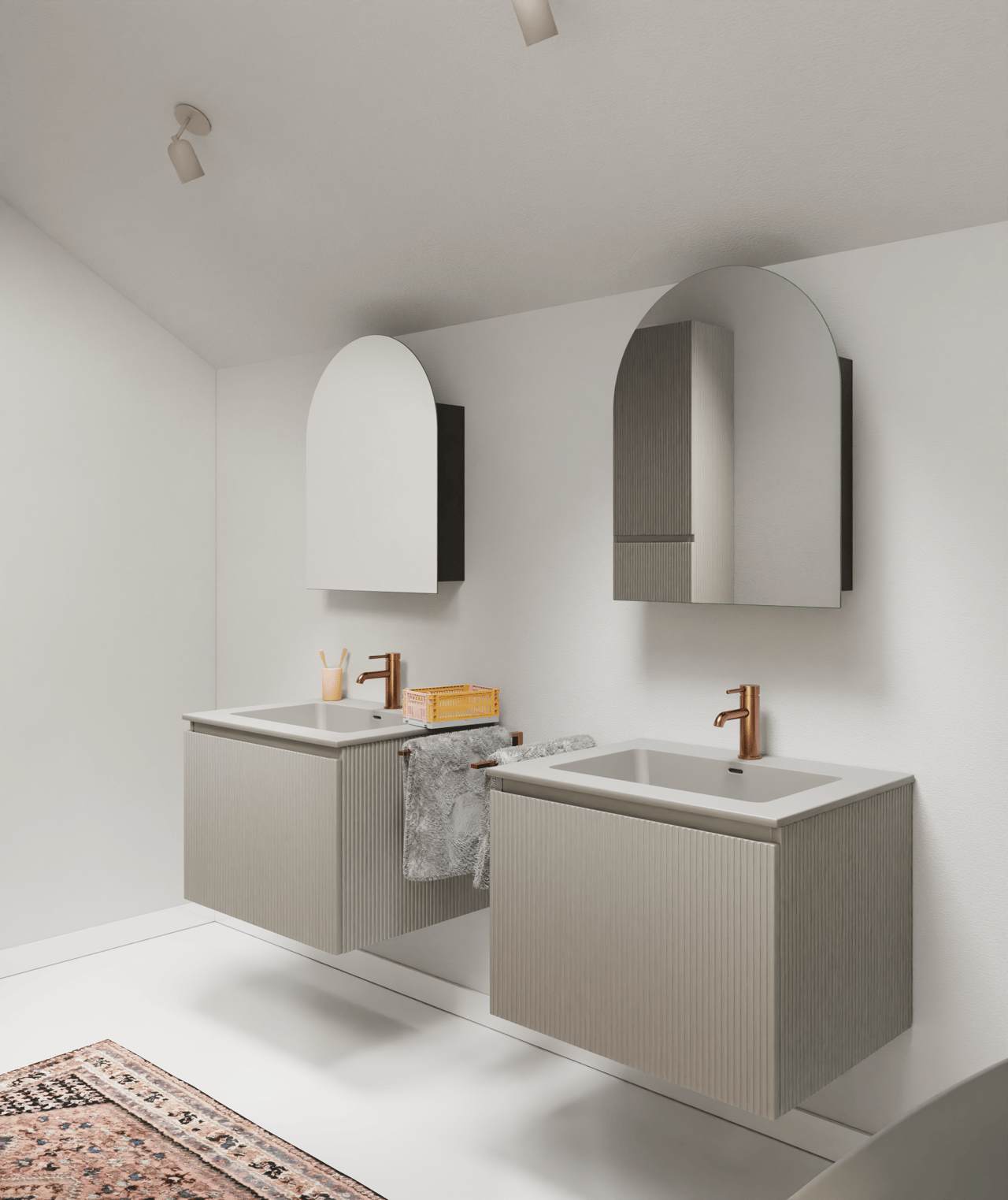 Storke Ribs zwevende wastafelonderkast 65 x 52 cm zijdegrijs 2 lades