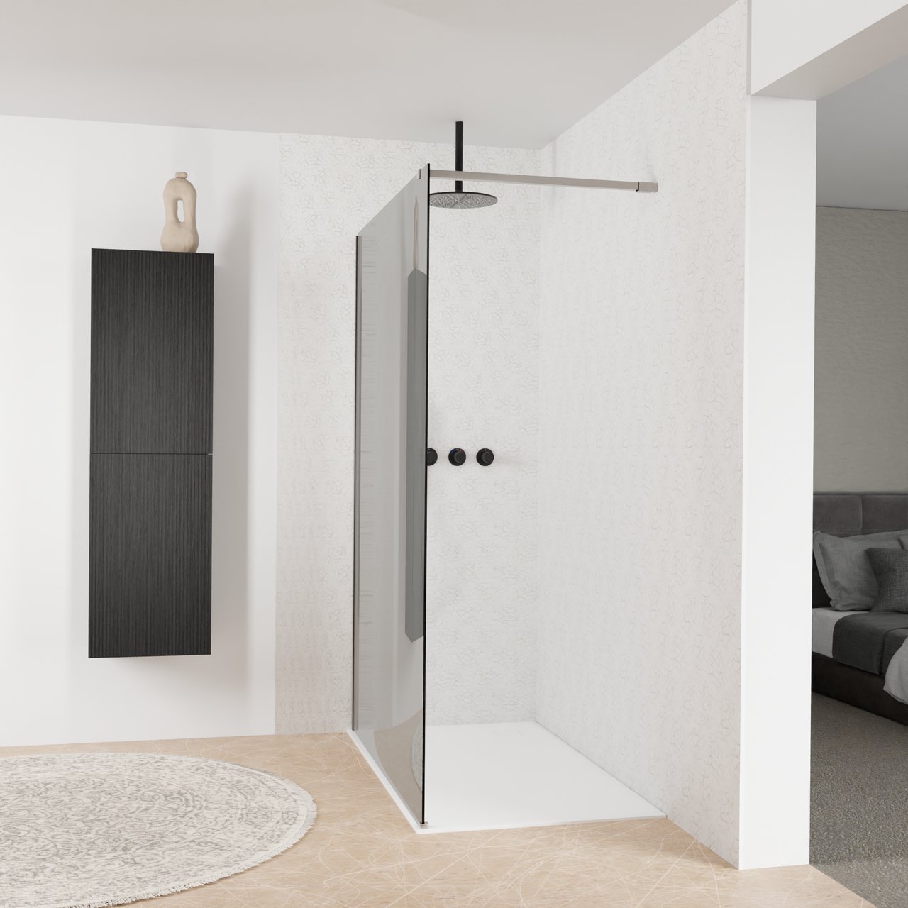Balmani Modular inloopdouche: 140 x 200 cm, Rookglas met coating, Brushed Inox profielen