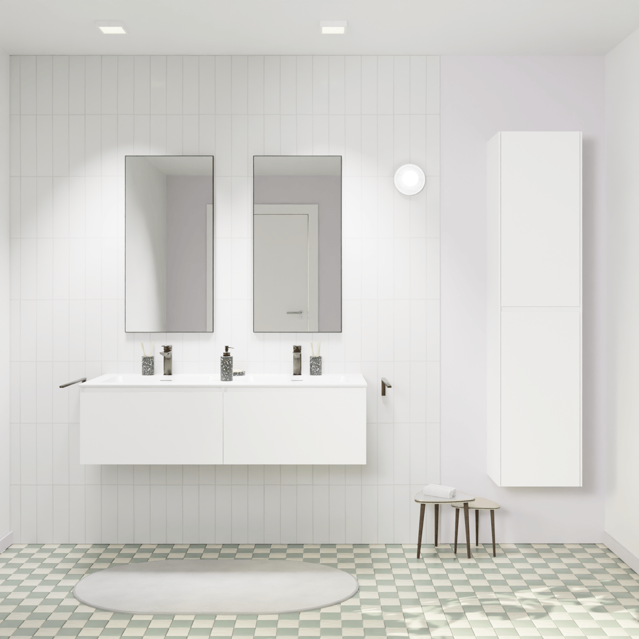 Storke Edge meuble salle de bains suspendu 130 x 52 cm blanc mat avec Mata double vasque en solid surface blanc mat