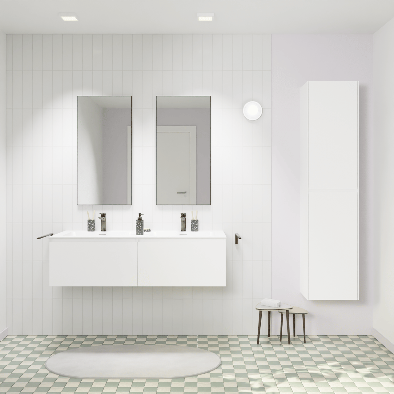 Storke Edge meuble salle de bains suspendu 130 x 52 cm blanc mat avec Mata double vasque en solid surface blanc mat