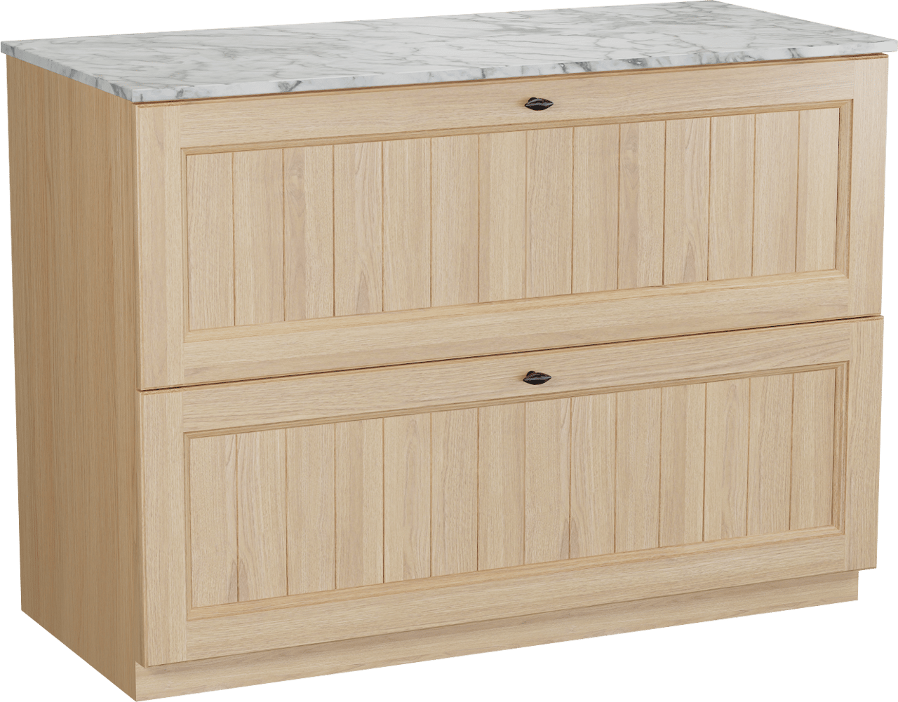 Balmani Lemon freistehendes Möbelstück Set: 120 x 55 cm, Naturbelassene Eiche Furnier, mit Stretto Einzel- oder Doppel Waschtischplatte, Carrara