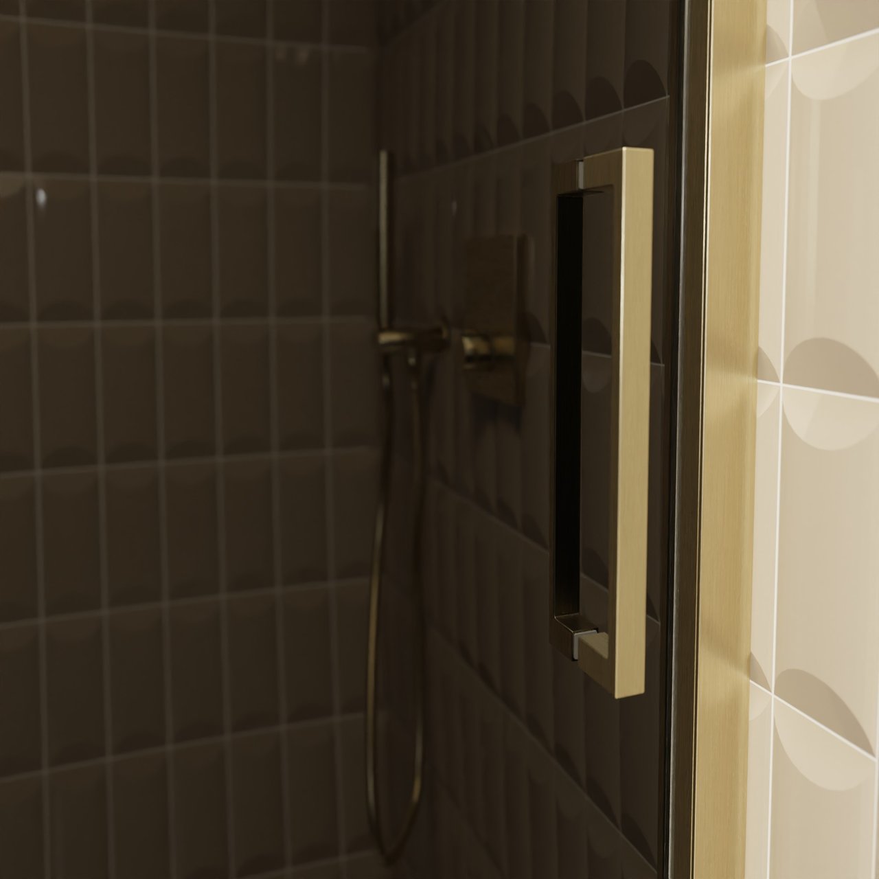 Balmani Senses Design douche schuifdeur omkeerbaar 140 cm x 210 cm Rookglas, Brushed Champagne Gold profielen