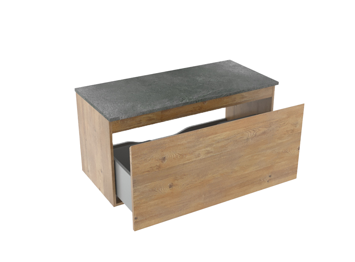 Linie Lado zwevend badkamermeubel 100 x 46 cm natuur eik met Lado enkel of dubbel tablet in melamine leisteen grijs