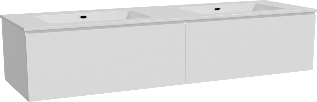 Storke Edge meuble salle de bains suspendu 170 x 52 cm blanc mat avec Diva double vasque en marbre composite blanc brillant