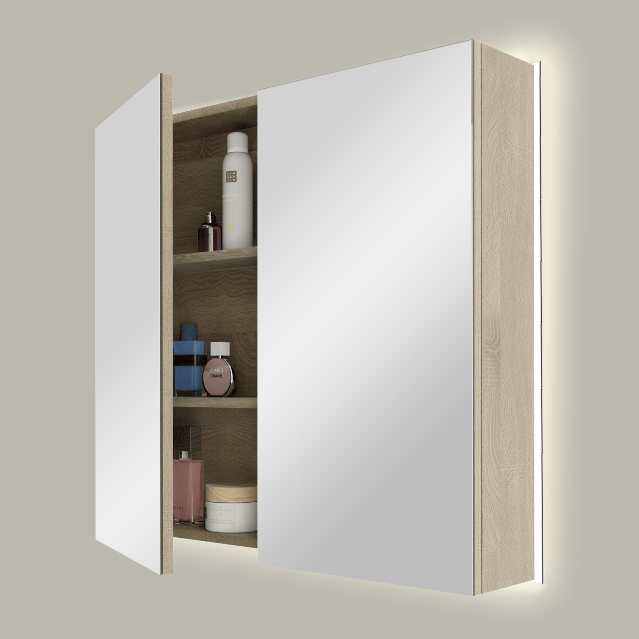 Linie Montro spiegelkast 80 x 75 cm witte eik met spiegelverlichting