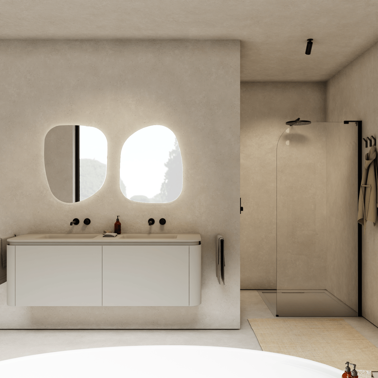 Balmani Moon meuble sous-lavabo suspendu 160 x 55 cm soie grise 4 tiroirs