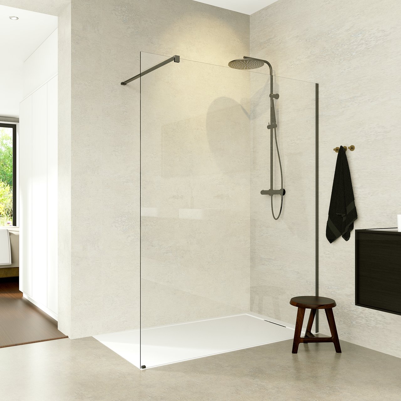 Balmani Modular douche à l'italienne 130 x 200 cm verre transparent profil GunMetal brossé
