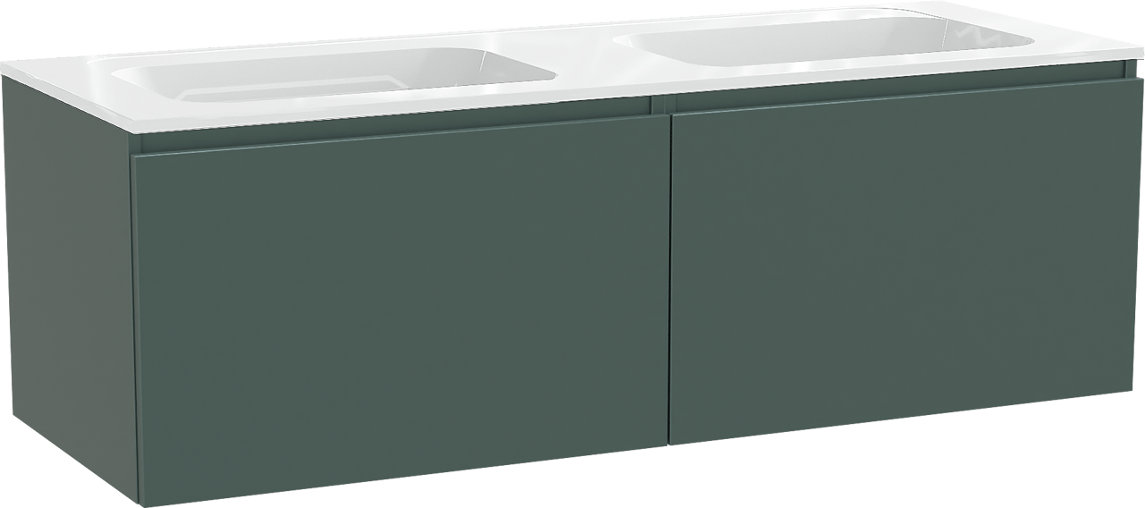 Balmani Sfera meuble salle de bains suspendu 150 x 55 cm forest avec Tablo Strada double vasque en marbre composite blanc brillant