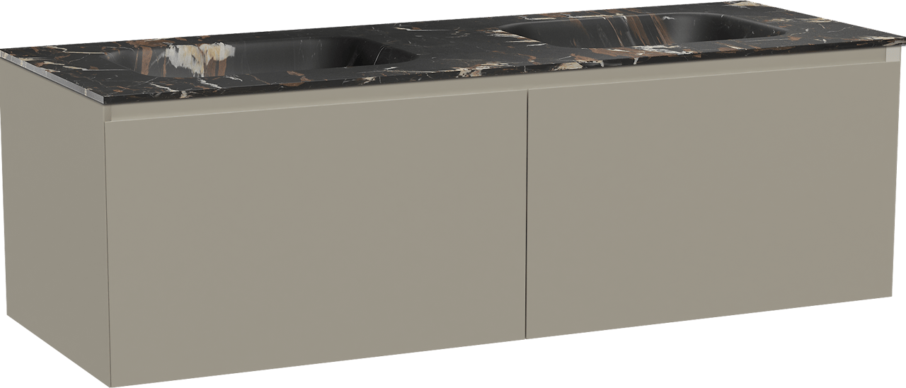 Balmani Idra zwevend badmeubel 150 x 55 cm steengrijs met Tablo Arcato dubbele wastafel in marmer portoro gold