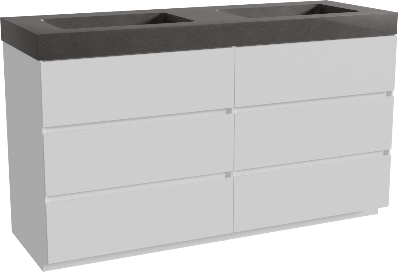 Storke Edge staand badkamermeubel 150 x 52 cm mat wit met Scuro High dubbele wastafel in kwarts mat zwart