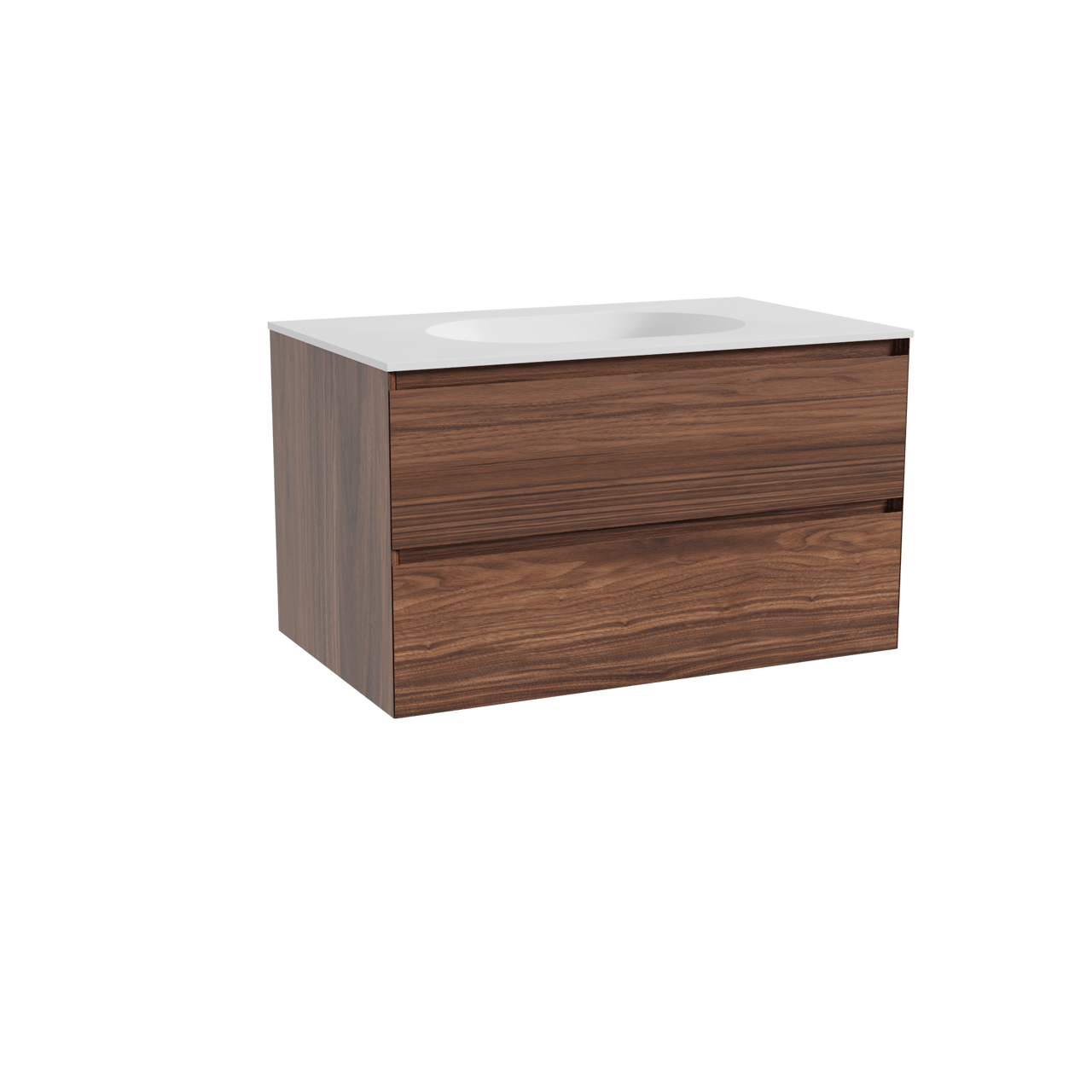 Balmani Mitra hängendes Möbelstück Set: 90 x 55 cm, Nussbaum, mit Tablo Oval Einzelwaschtisch, Solid Surface Weiß matt